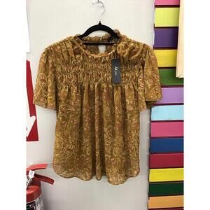 La joie ruffle sleeve brown paisley blouse size large new with tags qvc